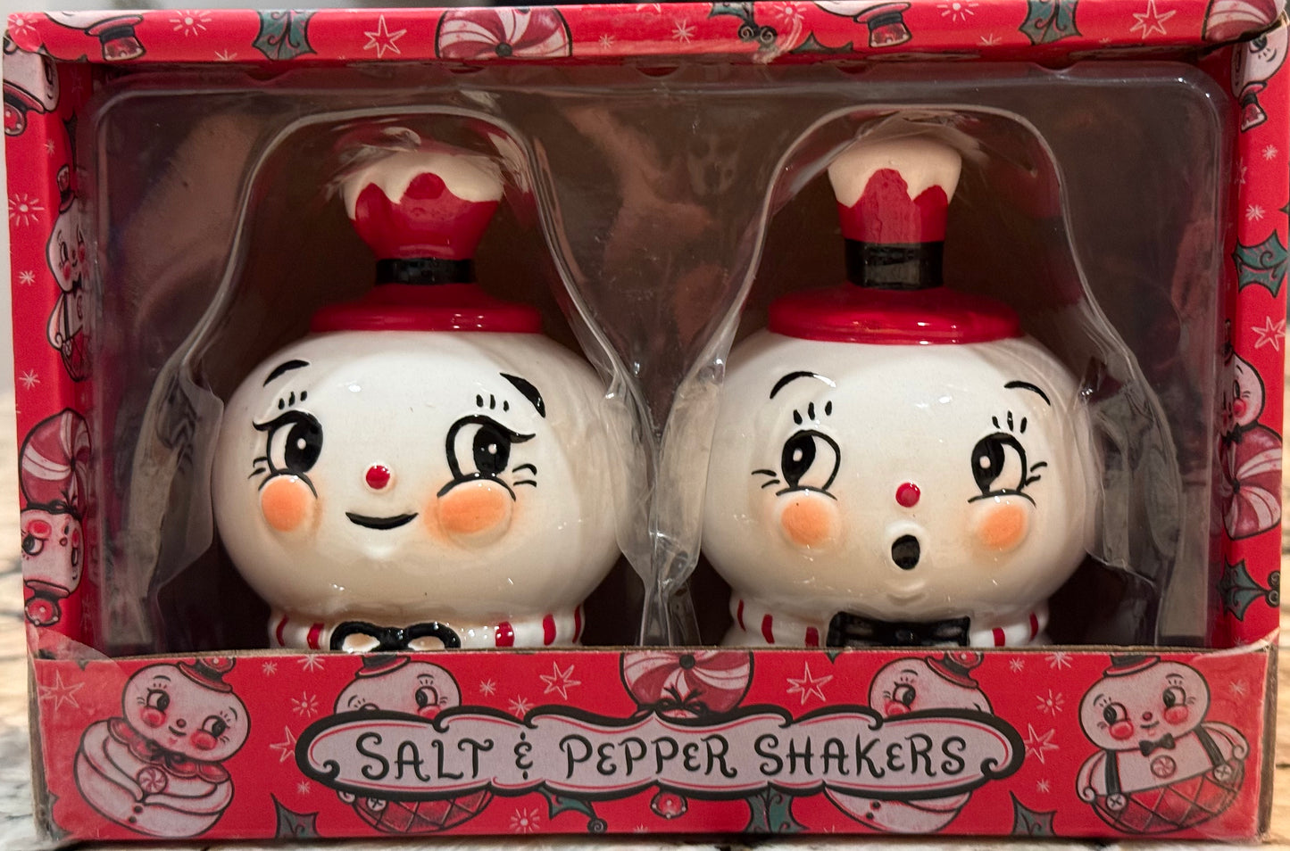 New release Christmas Johanna Parker snowman head salt & pepper shaker set-red