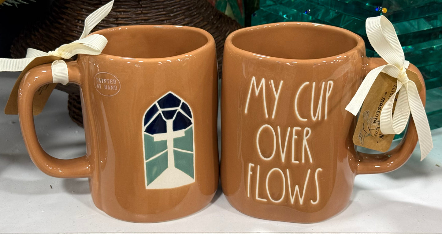 New Rae Dunn ceramic coffee mug MY CUP OVERFLOWS (1)