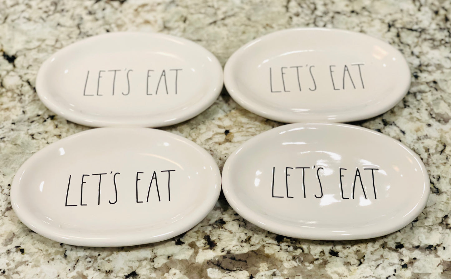 New Rae Dunn ceramic 4-piece oval plate set LETS EAT