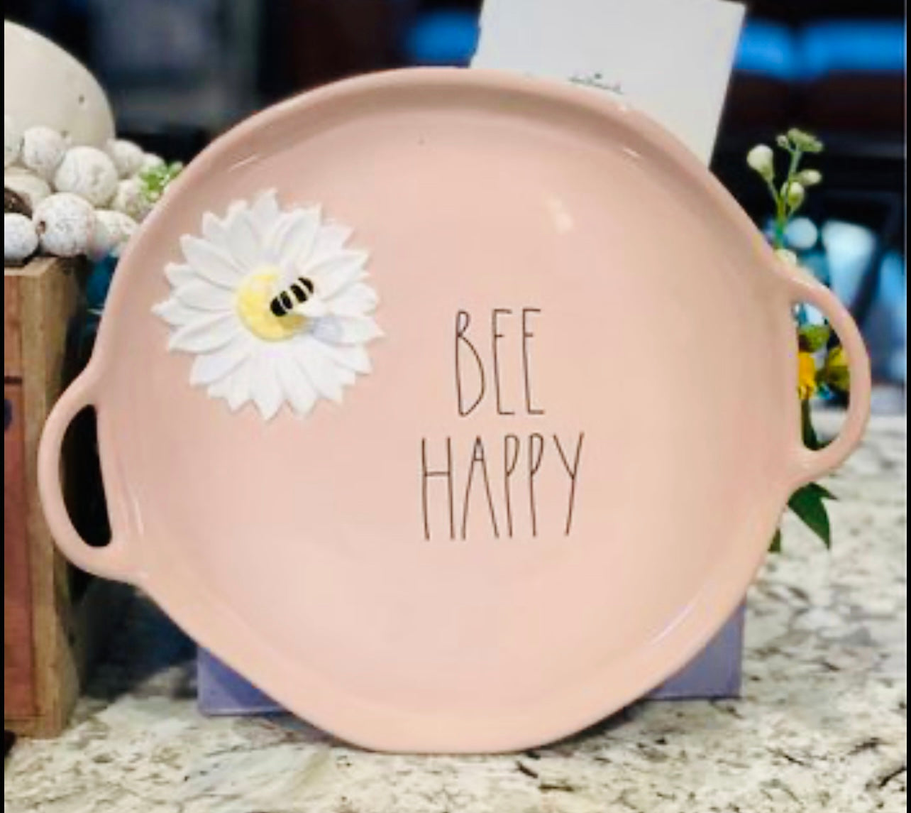 New Rae Dunn peach ceramic BEE HAPPY platter/tray