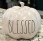 New Rae Dunn white ceramic 10” BLESSED fall pumpkin decor