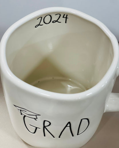 New Rae Dunn 2024 white ceramic GRAD coffee mug gift