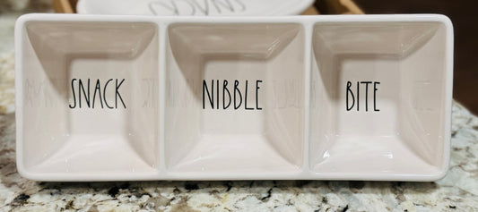 New Rae Dunn ceramic serving dish/tray SNACK NIBBLE BITE