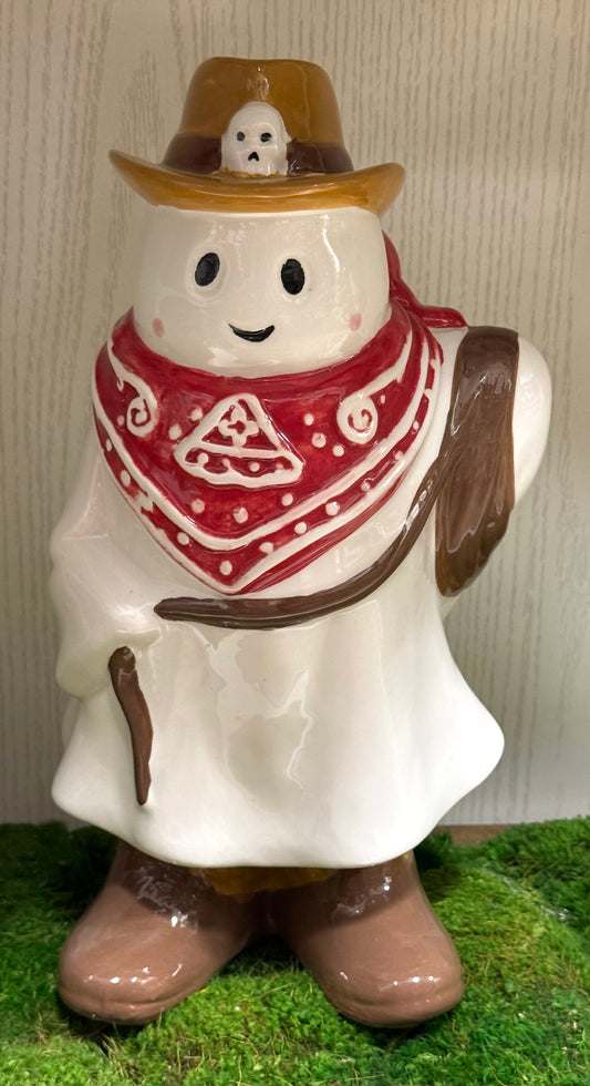 New white ceramic Halloween cowboy ghost decor