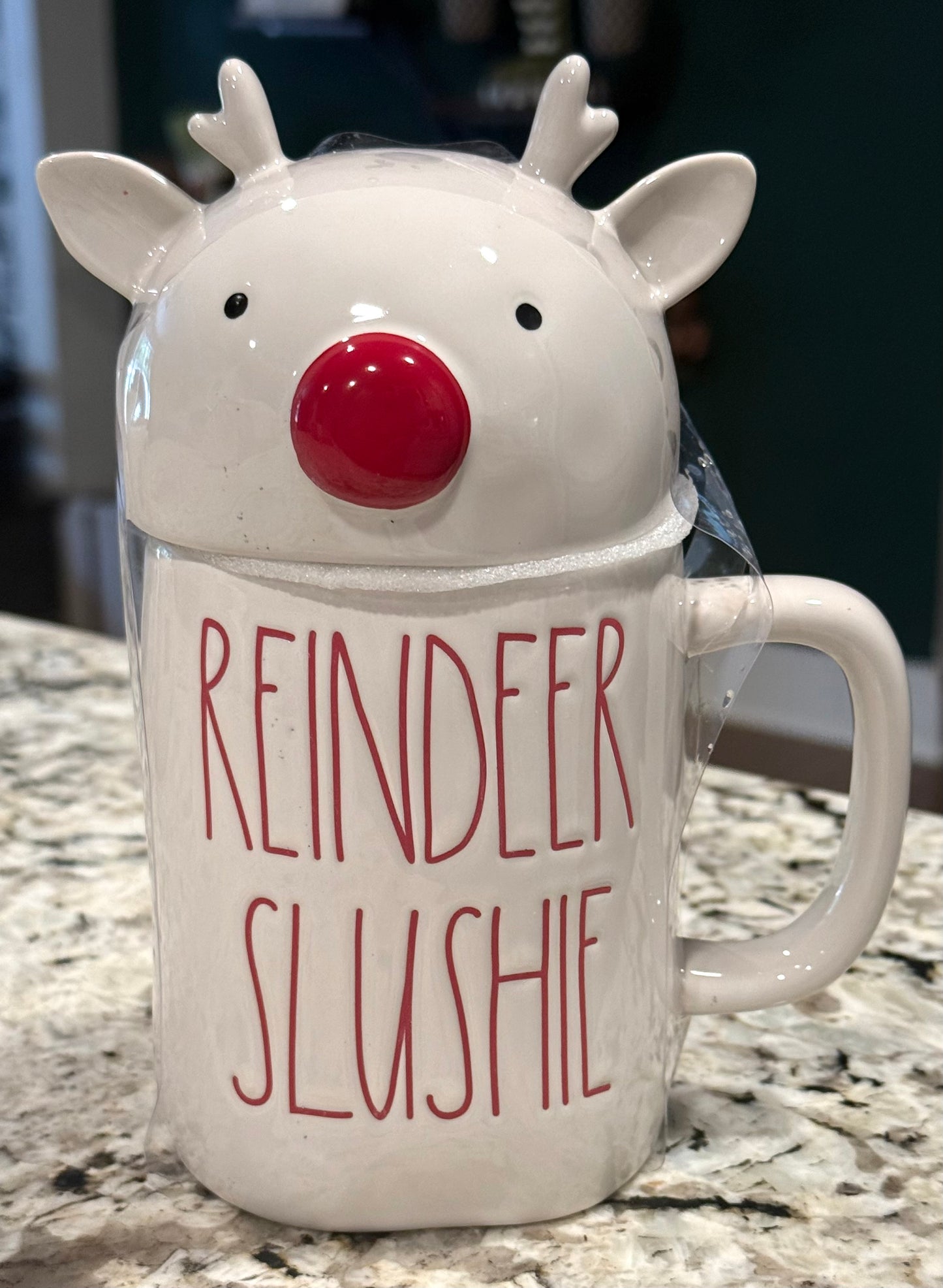 New Rae Dunn white ceramic Christmas coffee mug REINDEER SLUSHIE