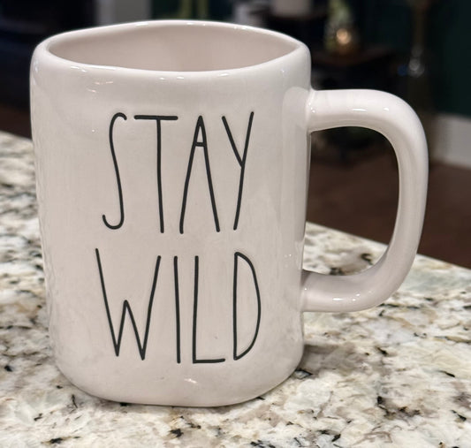 New Rae Dunn white ceramic coffee mug STAY WILD