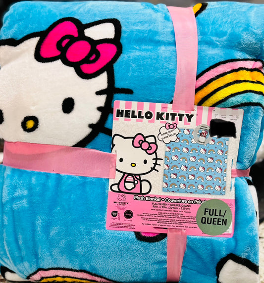 New Release Hello Kitty blue 90x90 FULL/QUEEN rainbow blanket