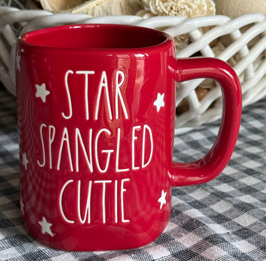 New Rae Dunn Americana red ceramic July 4th coffee mug STAR SPANGLED CUTIE
