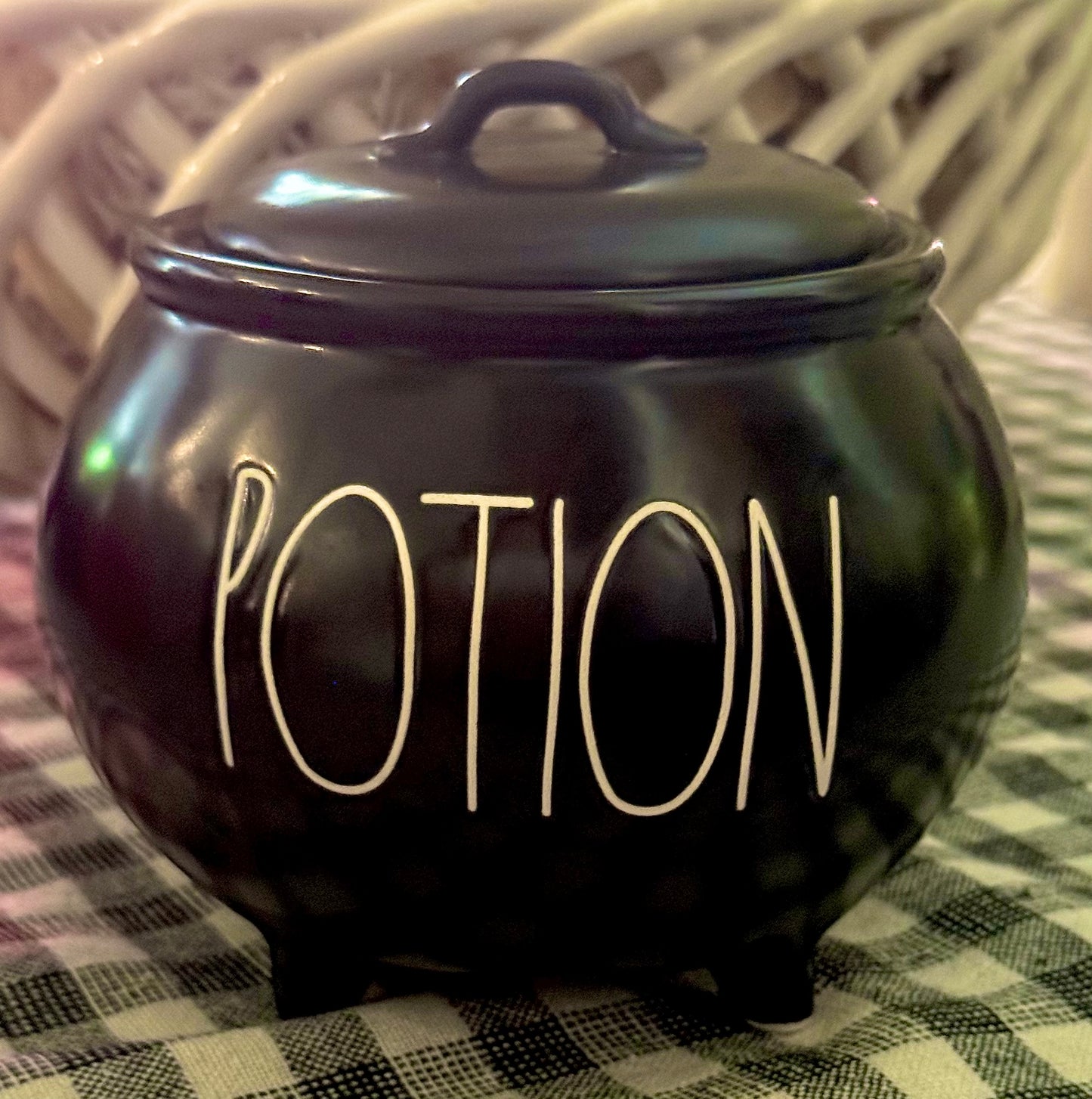 New Rae Dunn black ceramic Halloween decor caldron POTION