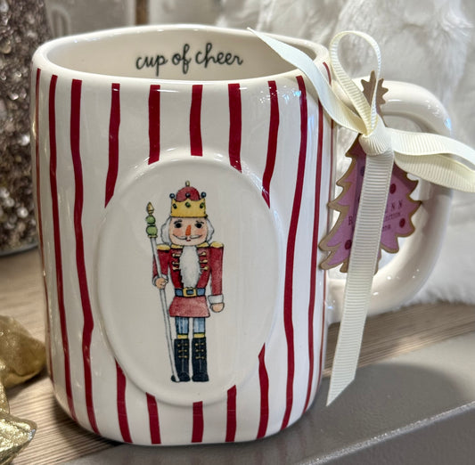 New Rae Dunn Christmas striped ceramic nutcracker mug CUP OF CHEER