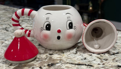 Joanna Parker ceramic Christmas decor snowman Holiday bell & cup set