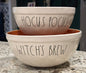 New Rae Dunn 2-piece white ceramic (orange interior) Halloween mixing bowl set HOCUS POCUS & WITCH’S BREW