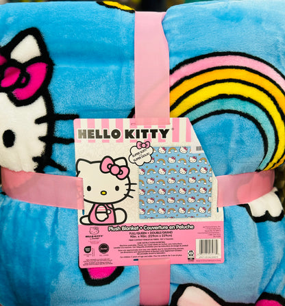 New Release Hello Kitty blue 60x96 X-long TWIN size rainbow blanket