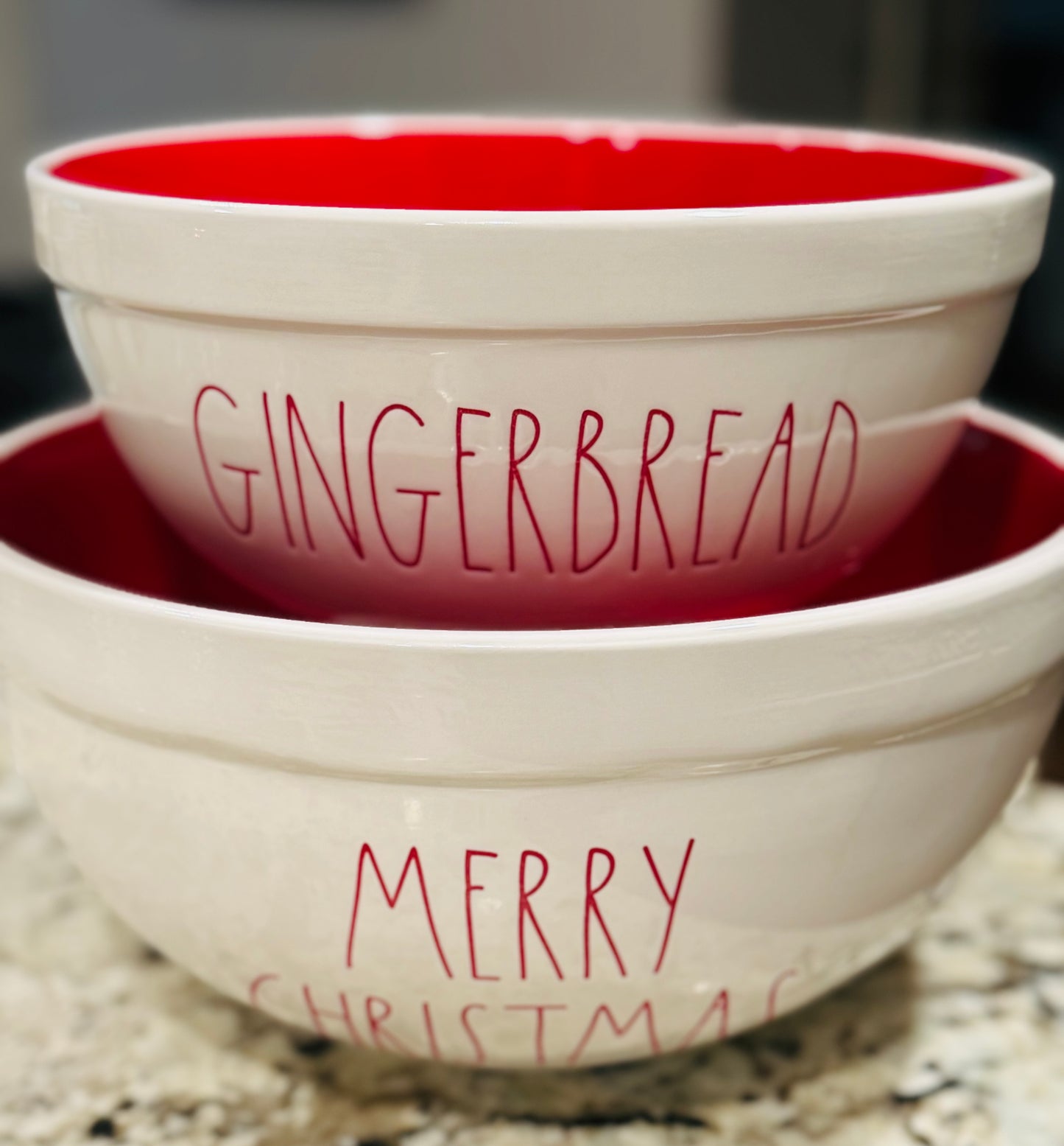 New Rae Dunn 2-piece ceramic Christmas holiday mixing bowl set GINGERBREAD & MERRY CHRISTMAS