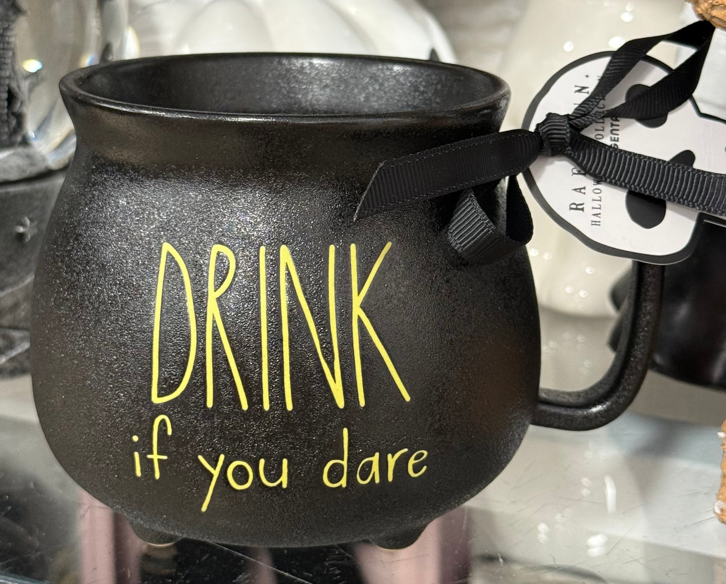 New Rae Dunn black ceramic Halloween cauldron coffee mug DRINK IF YOU DARE