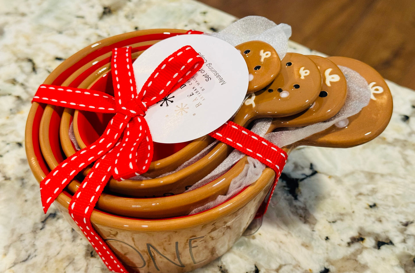 New Rae Dunn brown gingerbread ceramic measuring cup set