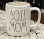 New Rae Dunn white ceramic coffee mug BOSS MOM