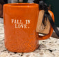 New Rae Dunn orange ceramic leaf stamped coffee mug FALL IN LOVE.
