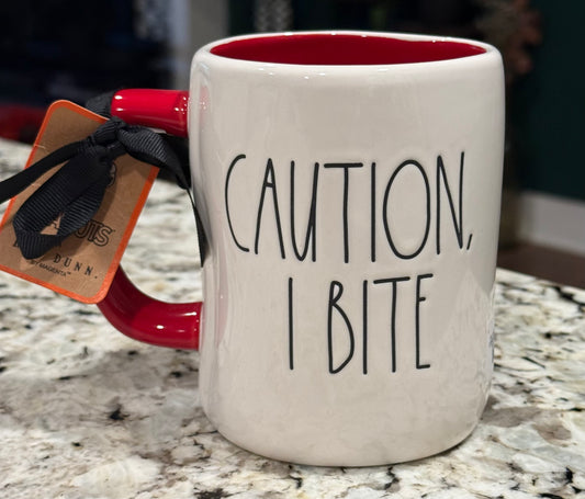 New Rae Dunn x Peanuts Snoopy white ceramic Halloween coffee mug CAUTION, I BITE