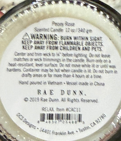 New Rae Dunn RELAX candle-peony rose 12oz