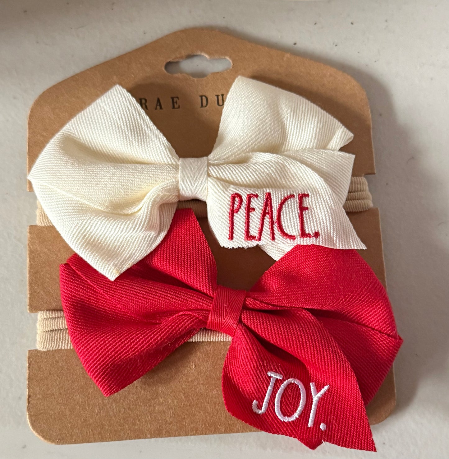 New Rae Dunn 3-piece Christmas hair bow set PEACE & JOY