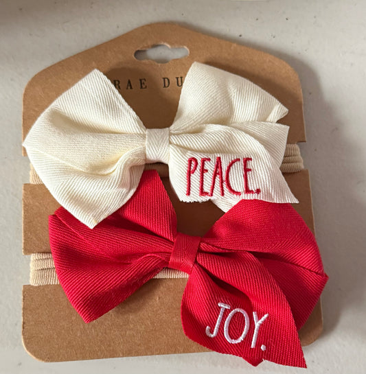 New Rae Dunn 3-piece Christmas hair bow set PEACE & JOY