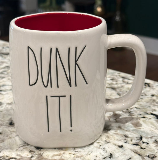 New Rae Dunn white ceramic Christmas decor coffee mug DUNK IT! Gingerbread on back