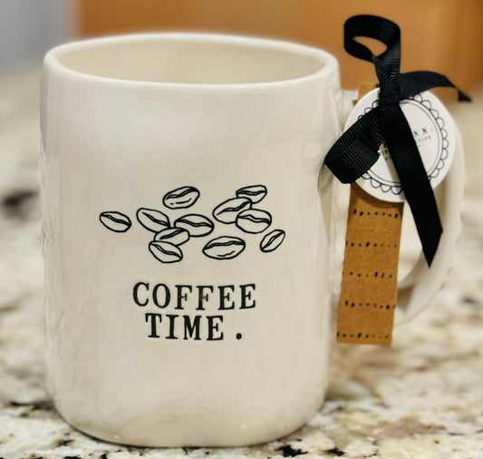 New Rae Dunn white ceramic coffee mug COFFEE TIME