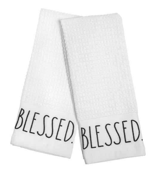 Rae Dunn 3- Pack, 16”x26”, Blessed Kitchen Towel Set, White