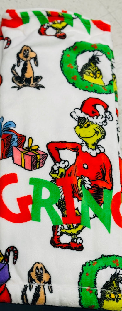 New Christmas Grinch themed oversized white throw blanket 60x70