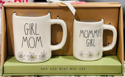 New Rae Dunn ceramic floral coffee mug gift set GIRL MOM & MOMMYS GIRL