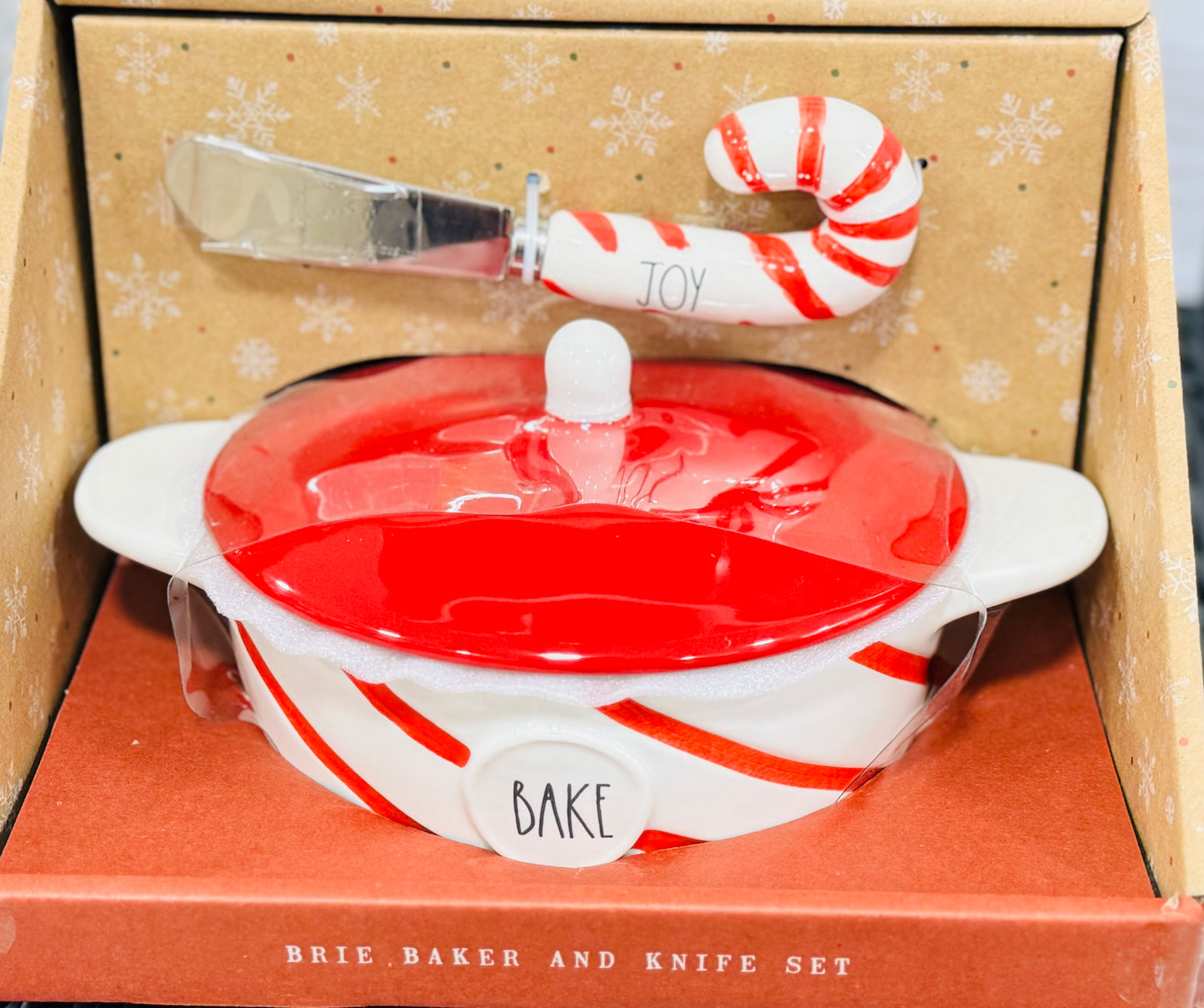 New Rae Dunn ceramic cane cane striped baker and cheese knife set JOLLY/BAKE Christmas decor