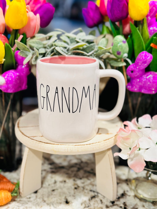 New Rae Dunn ceramic coffee mug GRANDMA pink interior