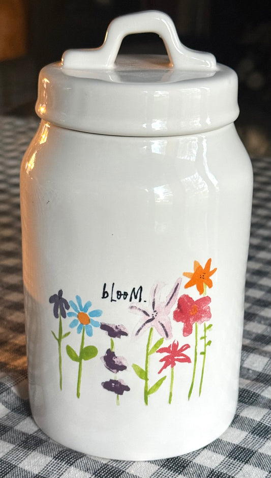 New Rae Dunn 8”ceramic floral spring BLOOM canister