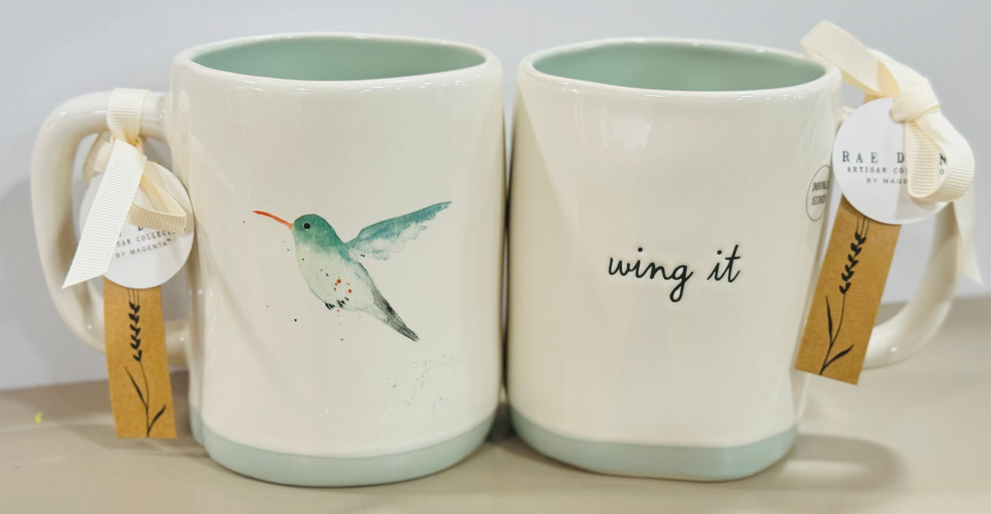 New Rae Dunn bird line white ceramic coffee mug WING IT