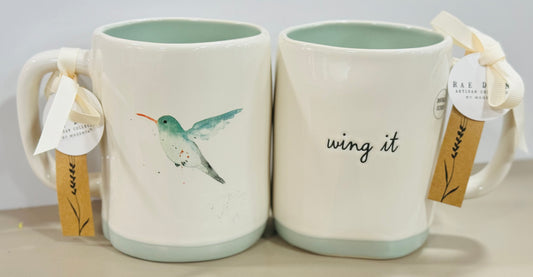 New Rae Dunn bird line white ceramic coffee mug WING IT