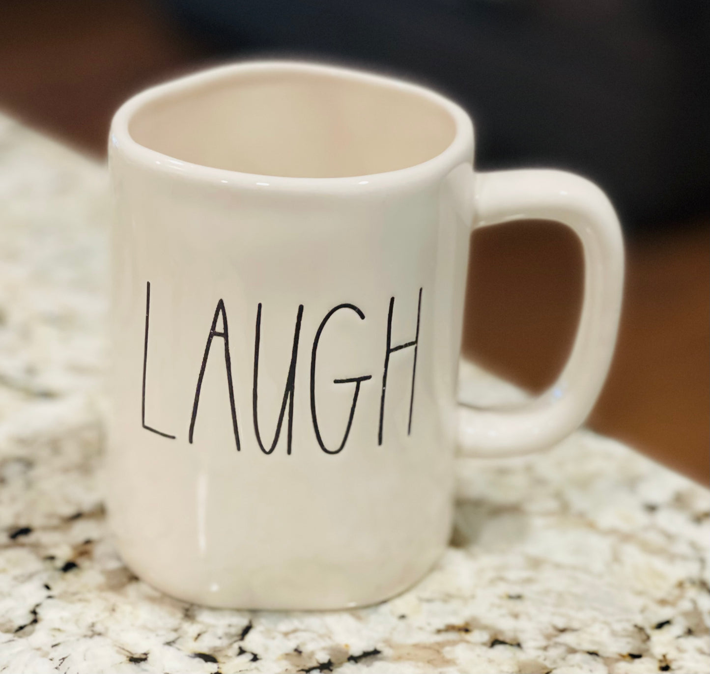 New Rae Dunn white ceramic coffee mug LAUGH