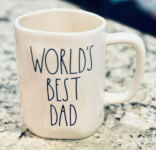 New Rae Dunn white ceramic coffee mug WORLD’S BEST DAD