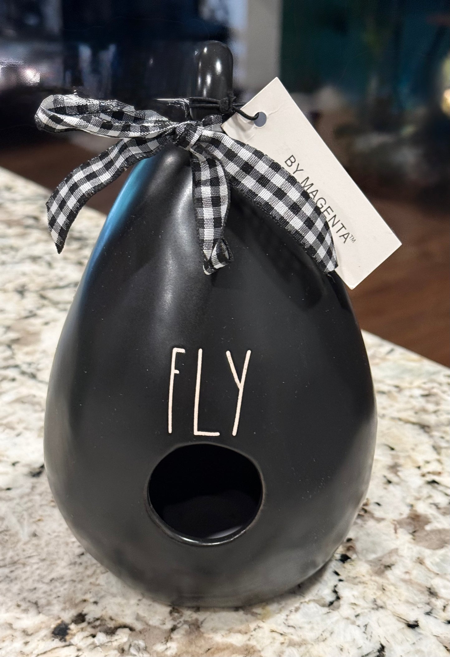 New Rae Dunn black ceramic teardrop birdhouse 7” FLY