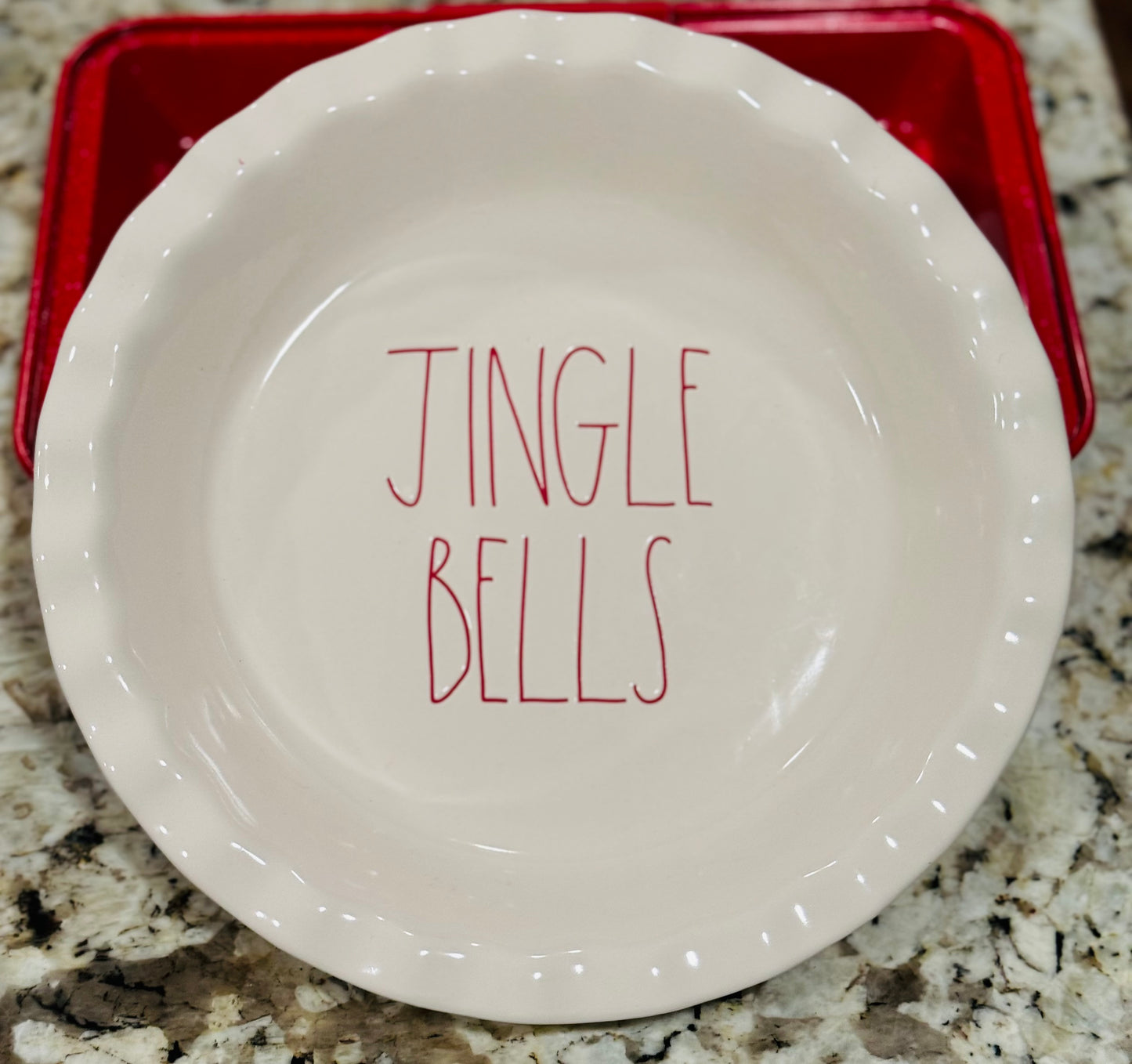 New Rae Dunn white ceramic JINGLE BELLS pie plate