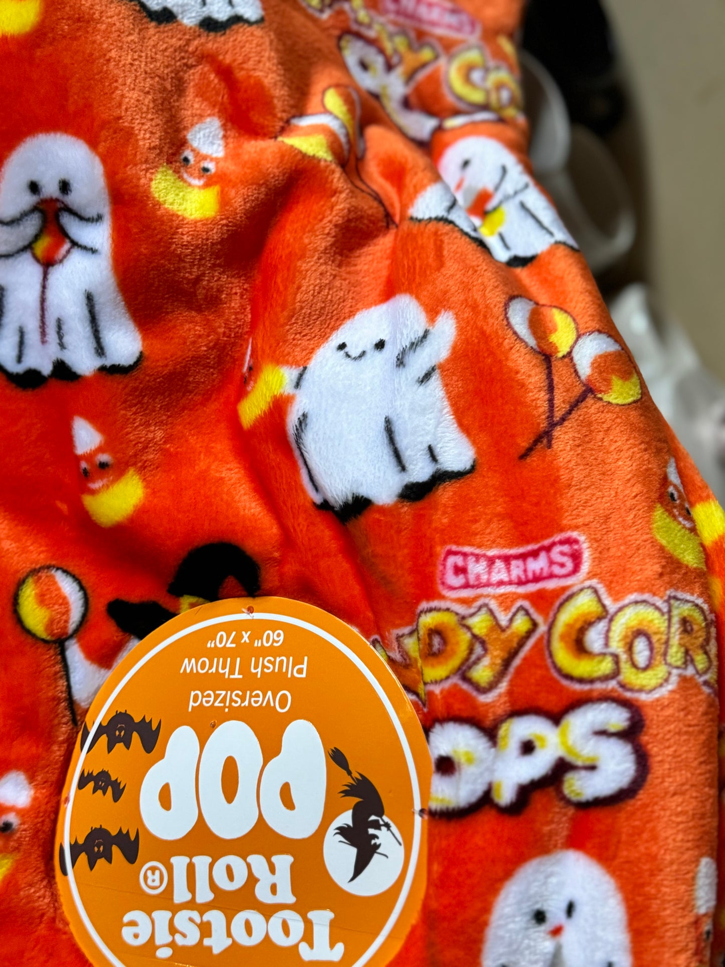 New Tootsie Pop orange Halloween ghost candy throw blanket oversized plush, 60x70