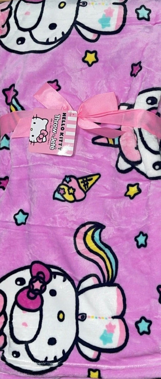 New pink unicorn rainbow ice cream Hello Kitty throw blanket 50x70