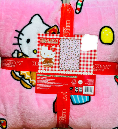 New Hello Kitty pink gingerbread Twin size bedding blanket 60x90 Christmas