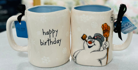 New Rae Dunn x Frosty the Snowman Christmas coffee mug HAPPY BIRTHDAY