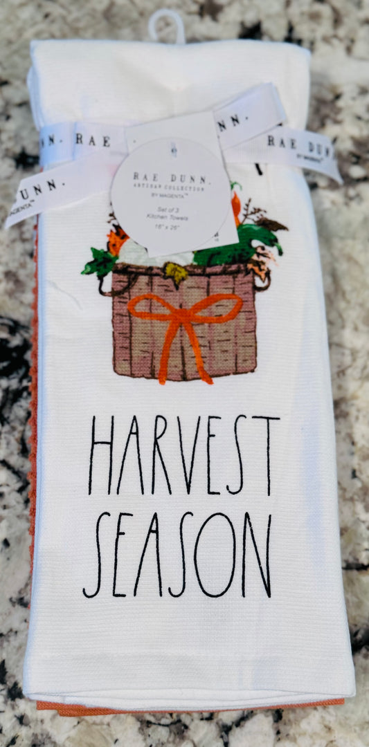 New Rae Dunn 3-piece Fall kitchen dish towel set HAPPY HARVEST