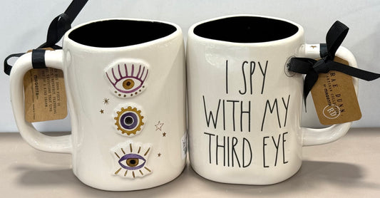 New Rae Dunn white ceramic Halloween coffee mug I SPY WITH MY THIRD EYE