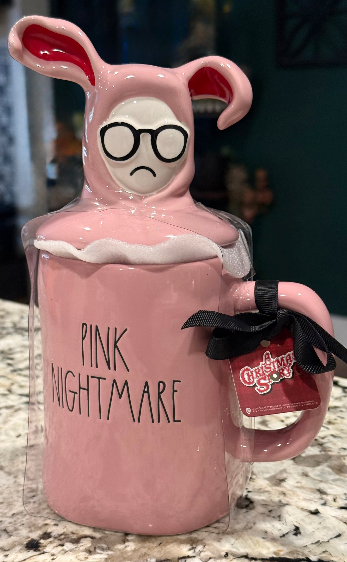 New Rae Dunn x A Christmas Story pink ceramic Ralphie topped bunny suit coffee mug PINK NIGHTMARE
