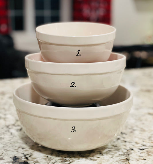 Rae Dunn white ceramic hard to find Numbers line 1-3 first release mixing bowl set set.