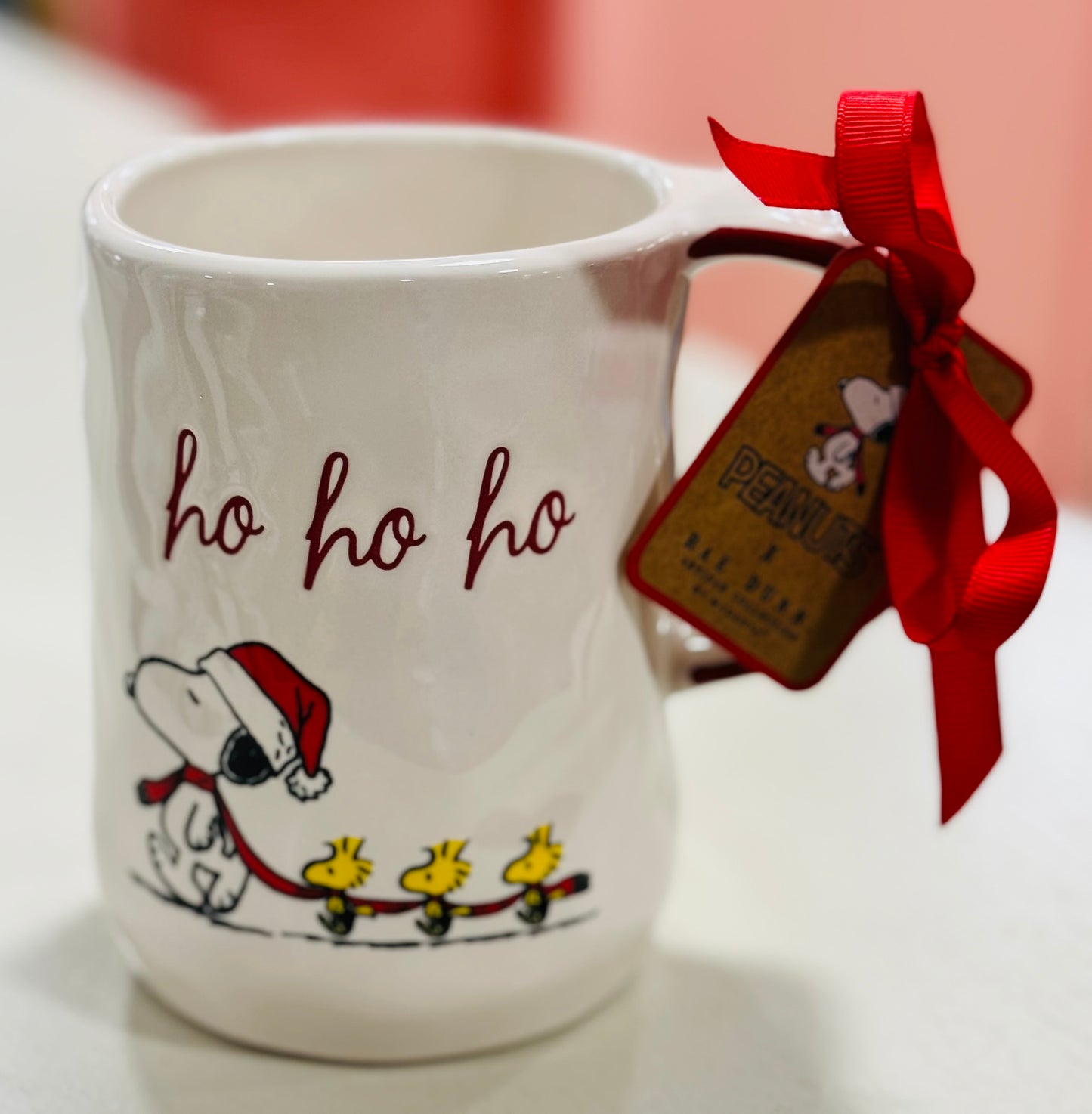 New Rae Dunn x Peanuts Snoopy HO HO HO Christmas mug with wood stock