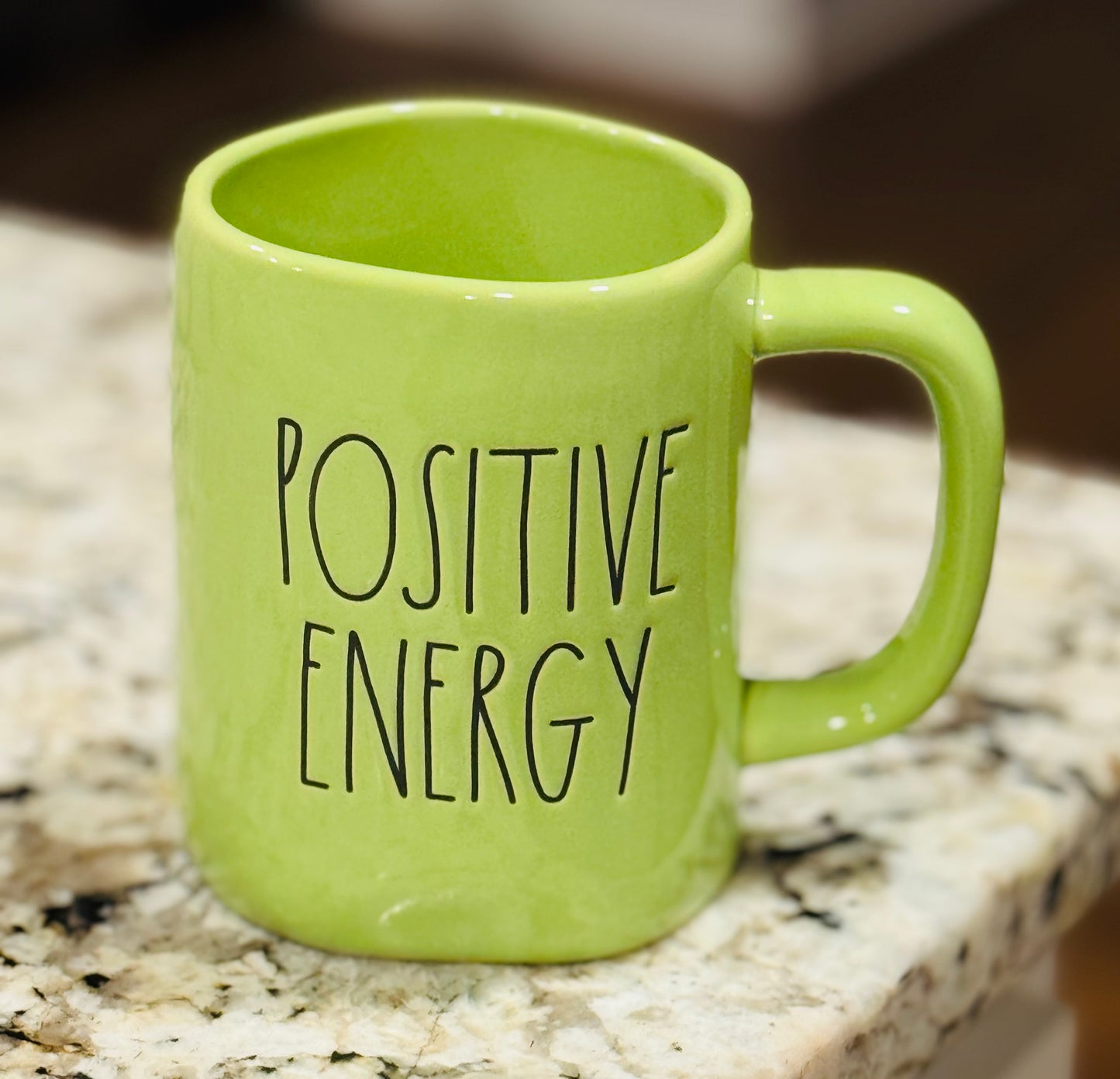 New Rae Dunn green ceramic coffee mug POSITIVE ENERGY